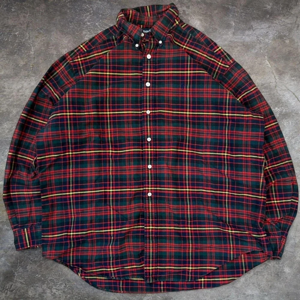 Vintage Polo Ralph Lauren Plaid Button Down Shirt Men's XL Classic Preppy 90s